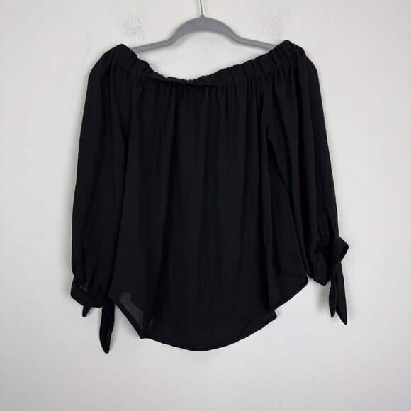 Express Black Of The Shoulder Tie Cuff Sleeves Size XS Semi Sheer - Picture 4 of 4